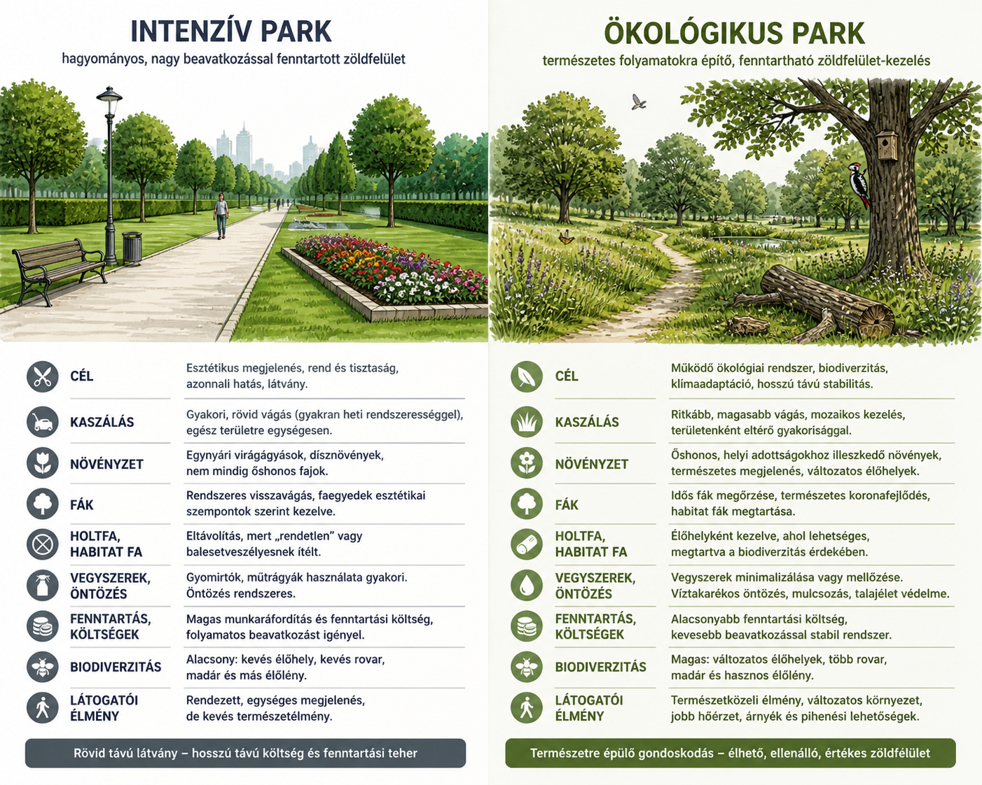 Intenzív és ökológiai parkfenntartás összehasonlítása
